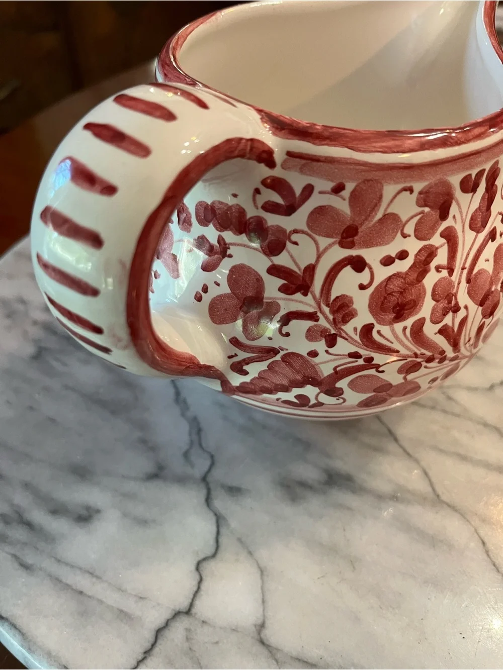 VTG Ceramiche Fidia Deruta Creamer Pitcher Hand Painted Arabesco Red Flower